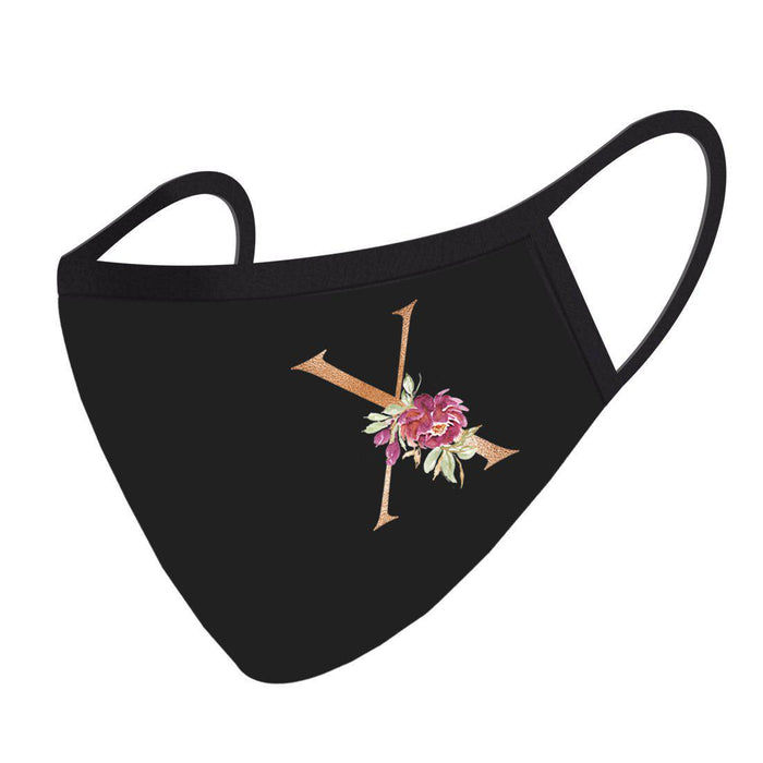 Wedding Collection Face Mask, Black Pink Floral Monogram, Reusable Cloth Face Masks with 1 Replaceable PM 2.5 Protection Filter-Set of 1-Andaz Press-A-