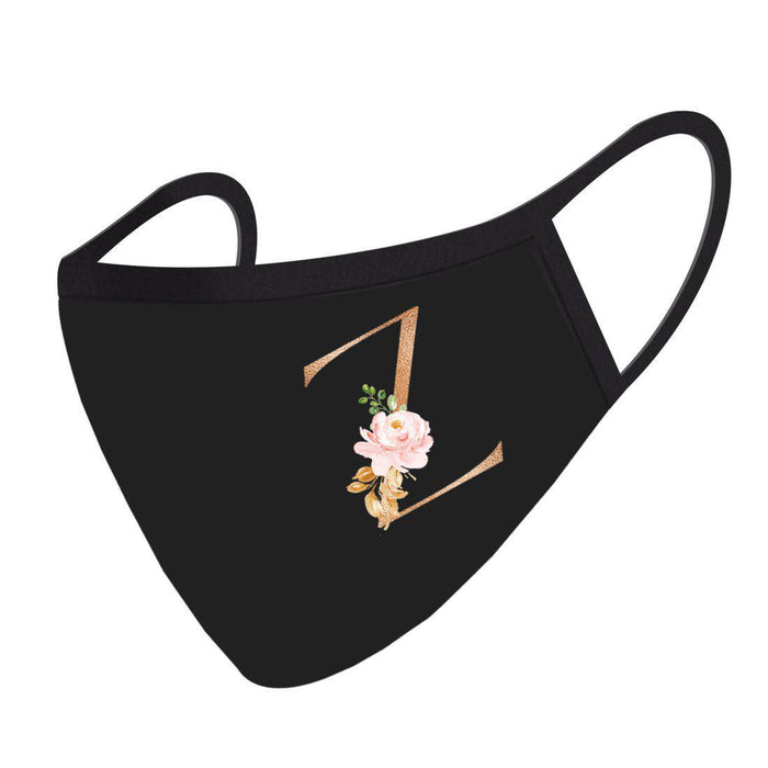 Wedding Collection Face Mask, Black Pink Floral Monogram, Reusable Cloth Face Masks with 1 Replaceable PM 2.5 Protection Filter-Set of 1-Andaz Press-A-