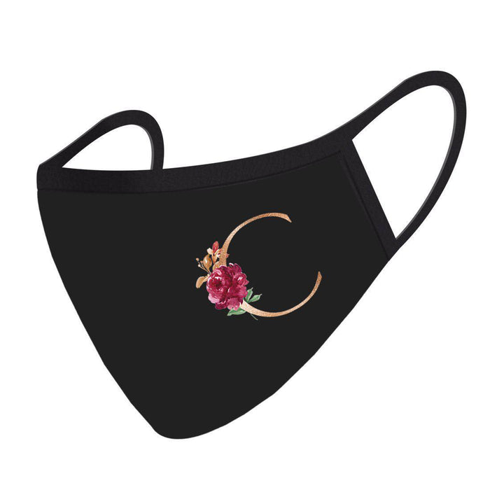 Wedding Collection Face Mask, Black Pink Floral Monogram, Reusable Cloth Face Masks with 1 Replaceable PM 2.5 Protection Filter-Set of 1-Andaz Press-C-