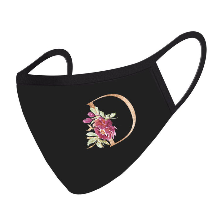 Wedding Collection Face Mask, Black Pink Floral Monogram, Reusable Cloth Face Masks with 1 Replaceable PM 2.5 Protection Filter-Set of 1-Andaz Press-D-