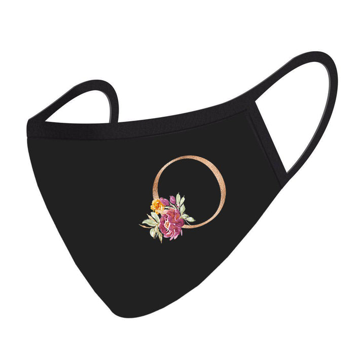 Wedding Collection Face Mask, Black Pink Floral Monogram, Reusable Cloth Face Masks with 1 Replaceable PM 2.5 Protection Filter-Set of 1-Andaz Press-O-