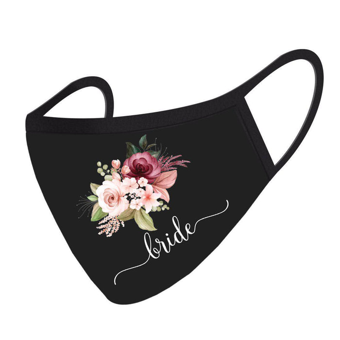 Wedding Collection Face Mask, Reusable Black Cloth Masks with 1 Replaceable PM 2.5 Protection Filter-Set of 1-Andaz Press-Floral Bride-