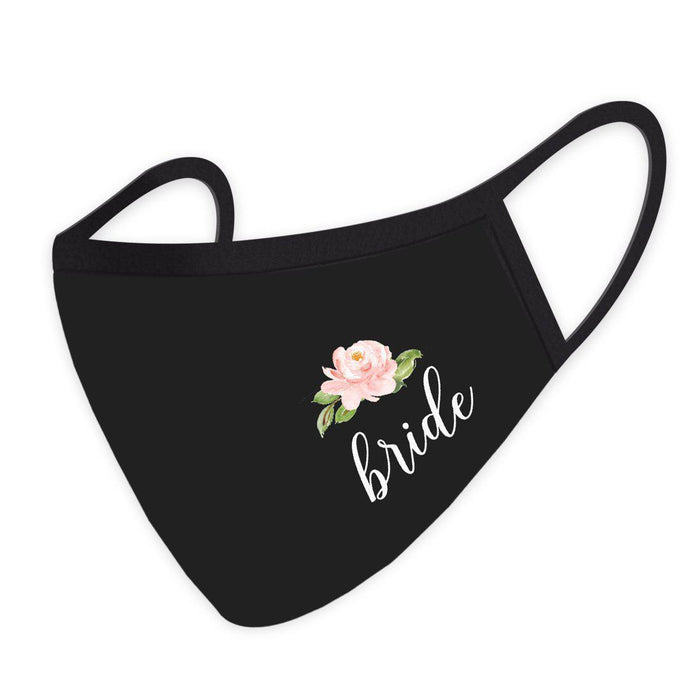 Wedding Collection Face Mask, Reusable Black Cloth Masks with 1 Replaceable PM 2.5 Protection Filter-Set of 1-Andaz Press-Floral Bride Design-