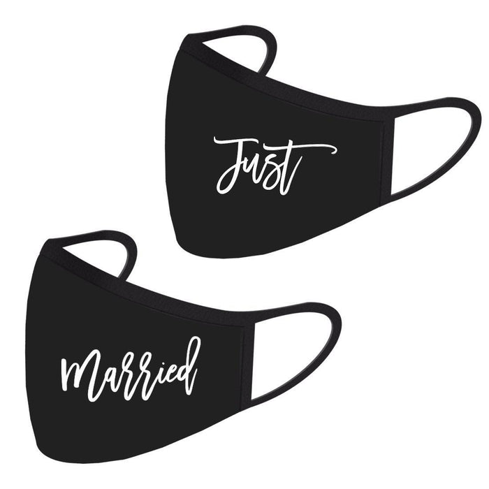 Wedding Collection Face Mask, Reusable Black Cloth Masks with 1 Replaceable PM 2.5 Protection Filter-Set of 1-Andaz Press-Just Married - Set of 2-