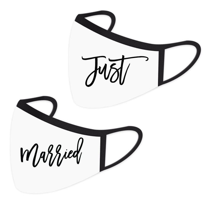 Wedding Collection Face Mask, Reusable White Cloth Face Masks with 1 Replaceable PM 2.5 Protection Filter-Set of 1-Andaz Press-Just Married - Set of 2-