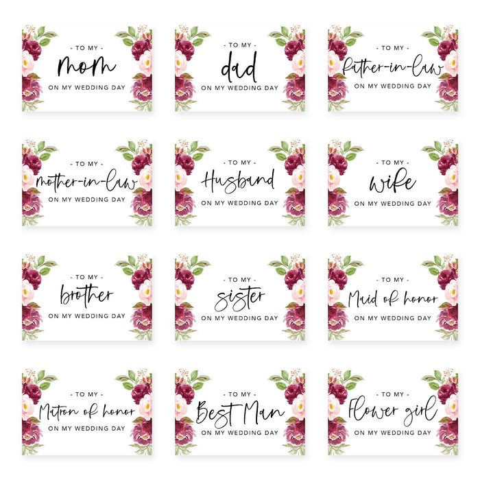 Wedding Day Gift Cards with Envelopes, To My Wife Husband Mom Dad Mother-In-Law Father-In-Law-Set of 12-Andaz Press-Blue Roses-