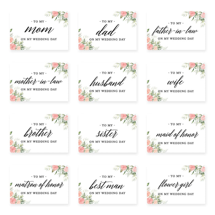Wedding Day Gift Cards with Envelopes, To My Wife Husband Mom Dad Mother-In-Law Father-In-Law-Set of 12-Andaz Press-Blue Roses-