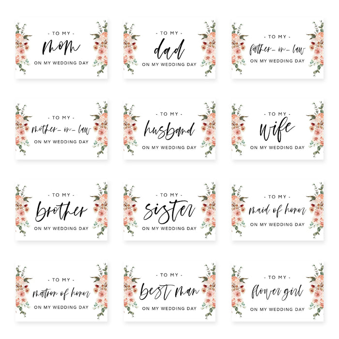 Wedding Day Gift Cards with Envelopes, To My Wife Husband Mom Dad Mother-In-Law Father-In-Law-Set of 12-Andaz Press-Blue Roses-