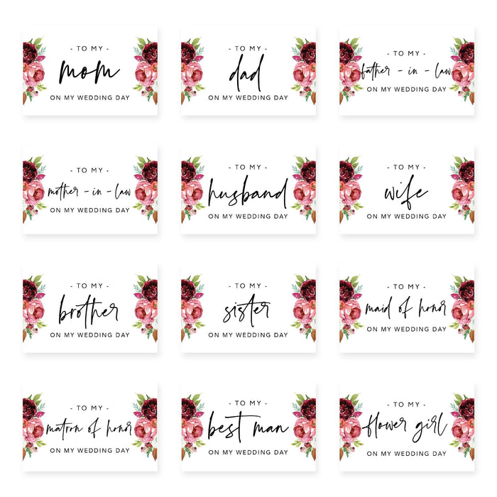 Wedding Day Gift Cards with Envelopes, To My Wife Husband Mom Dad Mother-In-Law Father-In-Law-Set of 12-Andaz Press-Blue Roses-