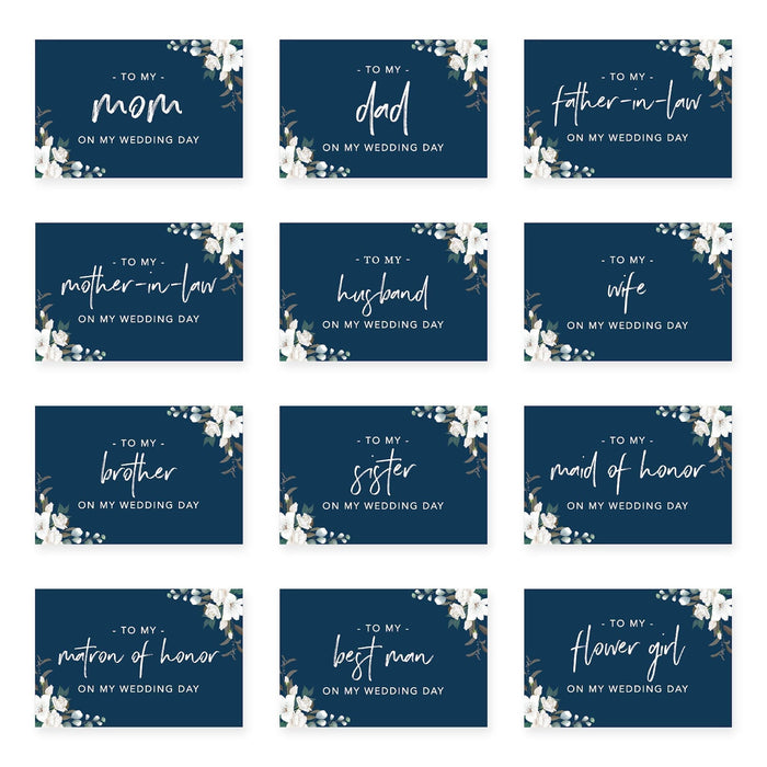 Wedding Day Gift Cards with Envelopes, To My Wife Husband Mom Dad Mother-In-Law Father-In-Law-Set of 12-Andaz Press-Blue Roses-