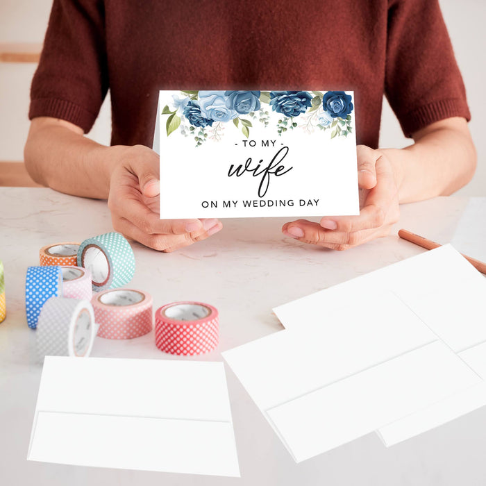 Wedding Day Gift Cards with Envelopes, To My Wife Husband Mom Dad Mother-In-Law Father-In-Law-Set of 12-Andaz Press-Blue Roses-
