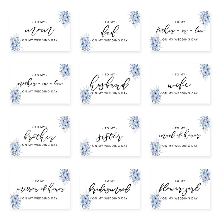 Wedding Day Gift Cards with Envelopes, To My Wife Husband Mom Dad Mother-In-Law Father-In-Law-Set of 12-Andaz Press-Blue Roses-