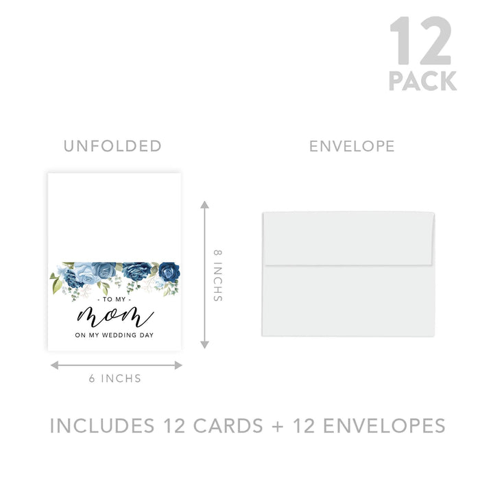 Wedding Day Gift Cards with Envelopes, To My Wife Husband Mom Dad Mother-In-Law Father-In-Law-Set of 12-Andaz Press-Blue Roses-