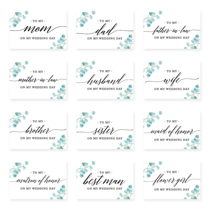 Wedding Day Gift Cards with Envelopes, To My Wife Husband Mom Dad Mother-In-Law Father-In-Law-Set of 12-Andaz Press-Blue Roses-