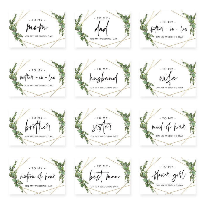 Wedding Day Gift Cards with Envelopes, To My Wife Husband Mom Dad Mother-In-Law Father-In-Law-Set of 12-Andaz Press-Geometric Greenery-