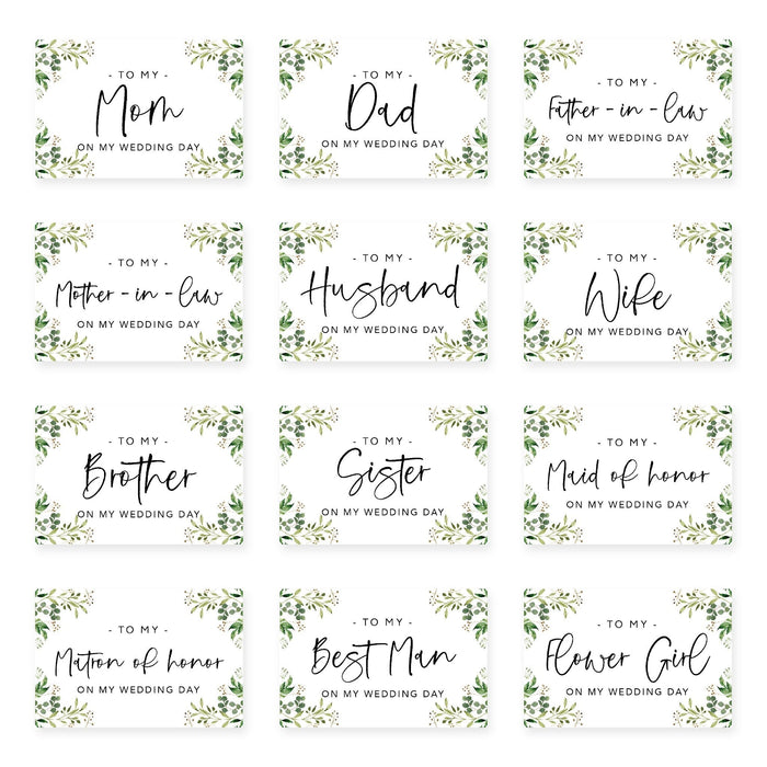 Wedding Day Gift Cards with Envelopes, To My Wife Husband Mom Dad Mother-In-Law Father-In-Law-Set of 12-Andaz Press-Greenery Foliage-