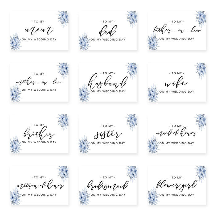 Wedding Day Gift Cards with Envelopes, To My Wife Husband Mom Dad Mother-In-Law Father-In-Law-Set of 12-Andaz Press-Icy Blue Florals-