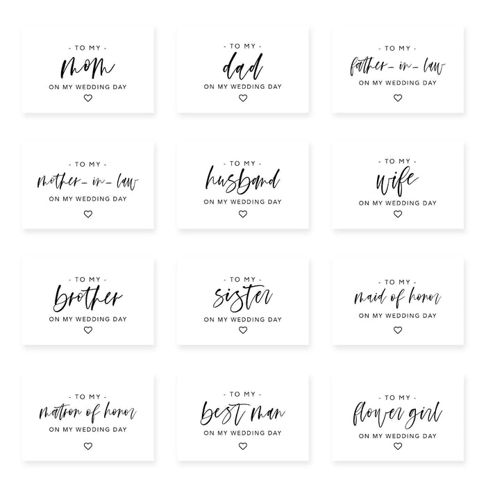 Wedding Day Gift Cards with Envelopes, To My Wife Husband Mom Dad Mother-In-Law Father-In-Law-Set of 12-Andaz Press-Modern-