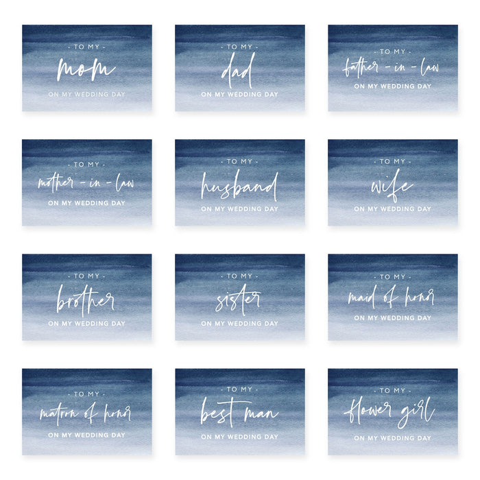 Wedding Day Gift Cards with Envelopes, To My Wife Husband Mom Dad Mother-In-Law Father-In-Law-Set of 12-Andaz Press-Navy Blue Ombre-