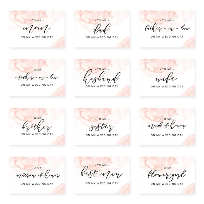 Wedding Day Gift Cards with Envelopes, To My Wife Husband Mom Dad Mother-In-Law Father-In-Law-Set of 12-Andaz Press-Pink Watercolor-