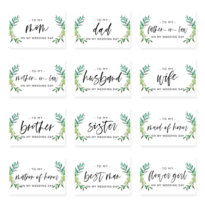 Wedding Day Gift Cards with Envelopes, To My Wife Husband Mom Dad Mother-In-Law Father-In-Law-Set of 12-Andaz Press-Watercolor Leaves-
