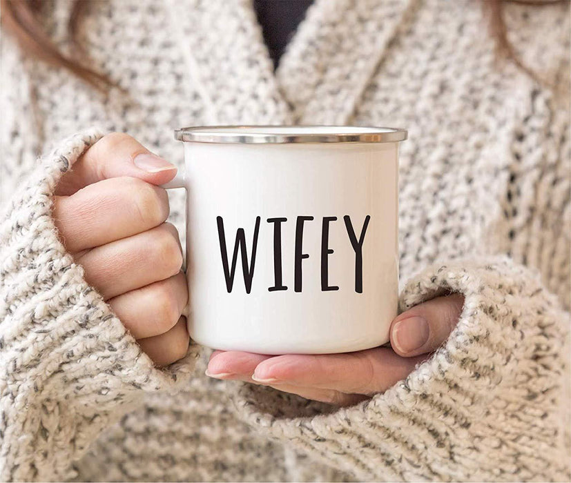 Wedding Engagement Stainless Steel Campfire Coffee Mugs Gift Set, Hubby, Wifey-Set of 2-Andaz Press-