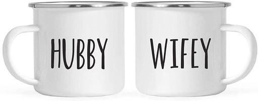 Wedding Engagement Stainless Steel Campfire Coffee Mugs Gift Set, Hubby, Wifey-Set of 2-Andaz Press-