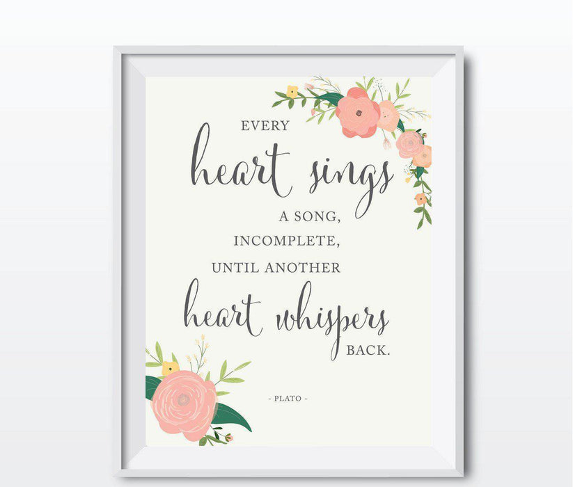 Wedding Love Quote Wall Art, Floral Roses Print-Set of 1-Andaz Press-Every heart sings a song...Plato-