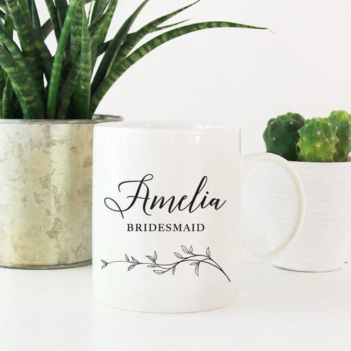 Wedding Party Personalized Coffee Mug Gift Amelia Bridesmaid Vintage Boho Black Leaves Botanical Arrangement-Set of 1-Andaz Press-