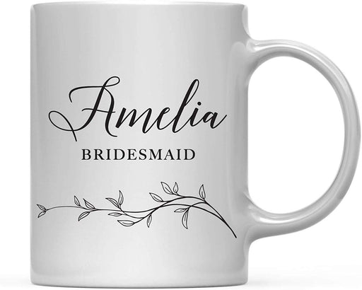 Wedding Party Personalized Coffee Mug Gift Amelia Bridesmaid Vintage Boho Black Leaves Botanical Arrangement-Set of 1-Andaz Press-