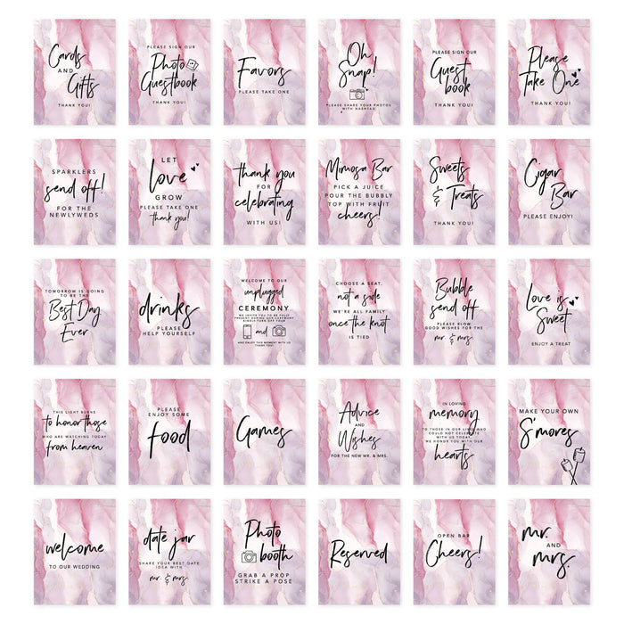 Wedding Signs Bundle Set for Ceremony, Reception Decor Signage, 8.5 x 11"-Set of 30-Andaz Press-Brush Script-