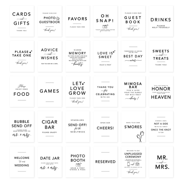 Wedding Signs Bundle Set for Ceremony, Reception Decor Signage, 8.5 x 11"-Set of 30-Andaz Press-Brush Script-