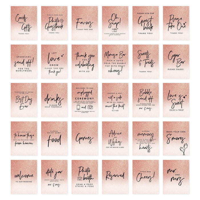 Wedding Signs Bundle Set for Ceremony, Reception Decor Signage, 8.5 x 11"-Set of 30-Andaz Press-Brush Script-