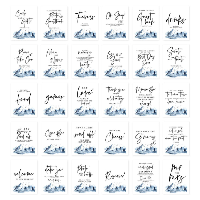 Wedding Signs Bundle Set for Ceremony, Reception Decor Signage, 8.5 x 11"-Set of 30-Andaz Press-Brush Script-