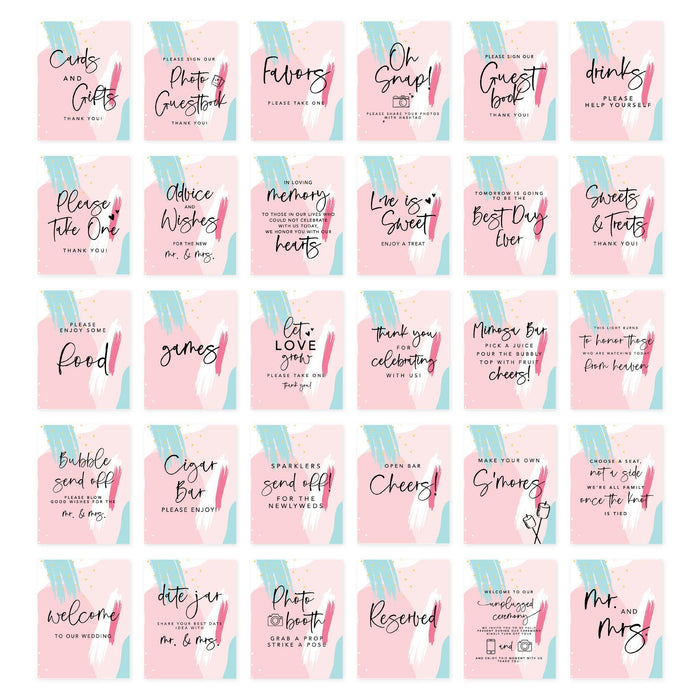 Wedding Signs Bundle Set for Ceremony, Reception Decor Signage, 8.5 x 11"-Set of 30-Andaz Press-Brush Script-