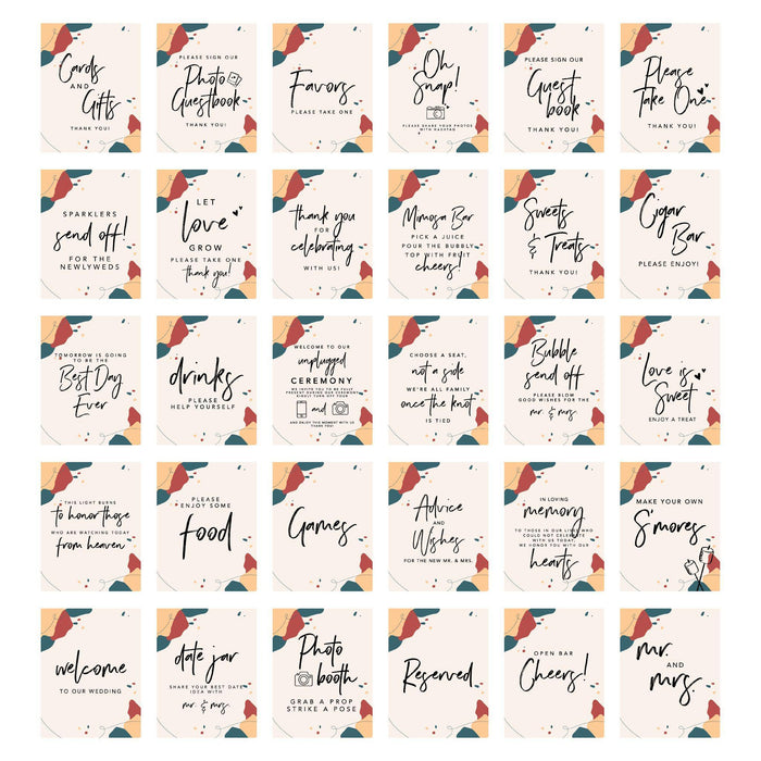 Wedding Signs Bundle Set for Ceremony, Reception Decor Signage, 8.5 x 11"-Set of 30-Andaz Press-Brush Script-