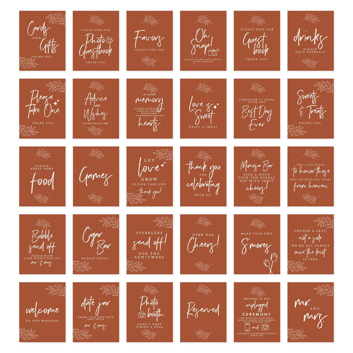 Wedding Signs Bundle Set for Ceremony, Reception Decor Signage, 8.5 x 11"-Set of 30-Andaz Press-Brush Script-