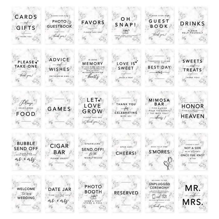 Wedding Signs Bundle Set for Ceremony, Reception Decor Signage, 8.5 x 11"-Set of 30-Andaz Press-Marble Design-