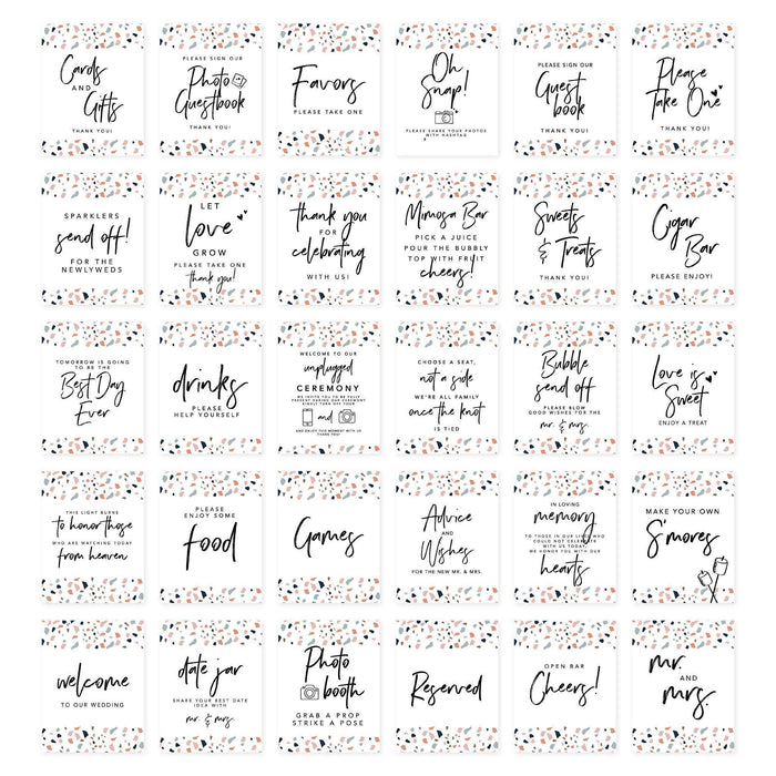 Wedding Signs Bundle Set for Ceremony, Reception Decor Signage, 8.5 x 11"-Set of 30-Andaz Press-Terrazzo-