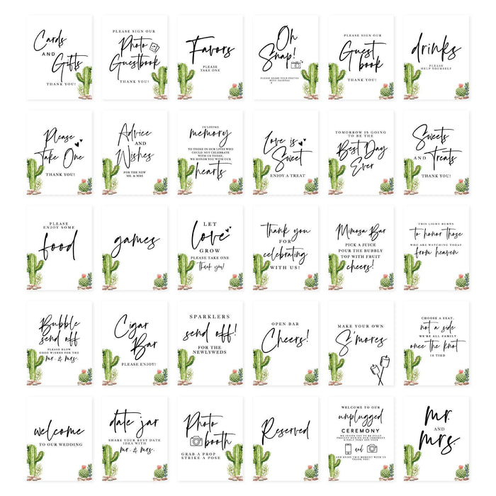 Wedding Signs Bundle Set for Ceremony, Reception Decor Signage-Set of 30-Andaz Press-Desert Cactus Vibes-