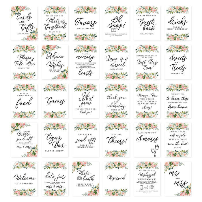 Wedding Signs Bundle Set for Ceremony, Reception Decor Signage-Set of 30-Andaz Press-Peach Coral Floral Garden-