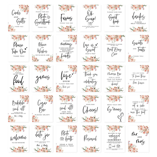 Wedding Signs Bundle Set for Ceremony, Reception Decor Signage-Set of 30-Andaz Press-Coral Florals-