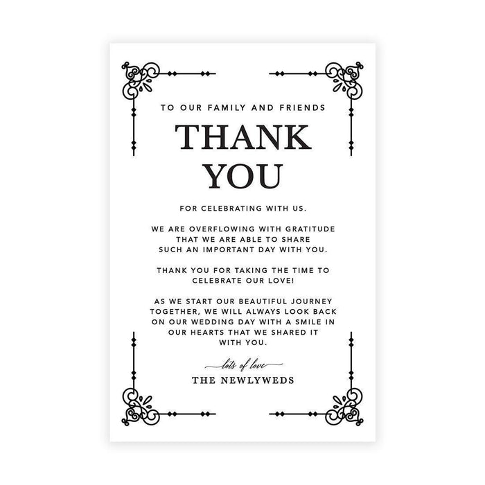 Wedding Thank You Place Setting Cards for Table Reception, Design 2-Set of 56-Andaz Press-Black Art Deco-