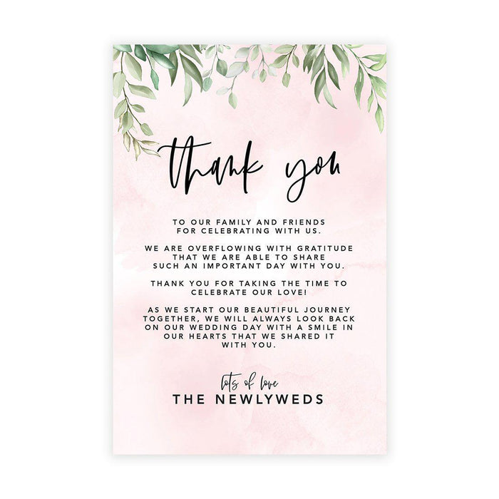 Wedding Thank You Place Setting Cards for Table Reception, Design 2-Set of 56-Andaz Press-Blush Pink Greenery Leaves-