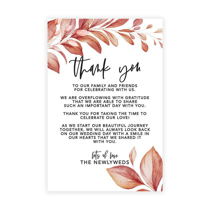 Wedding Thank You Place Setting Cards for Table Reception, Design 2-Set of 56-Andaz Press-Boho Leaves-
