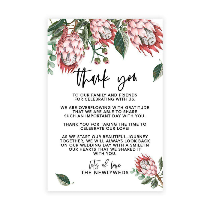 Wedding Thank You Place Setting Cards for Table Reception, Design 2-Set of 56-Andaz Press-Boho Protea Florals-