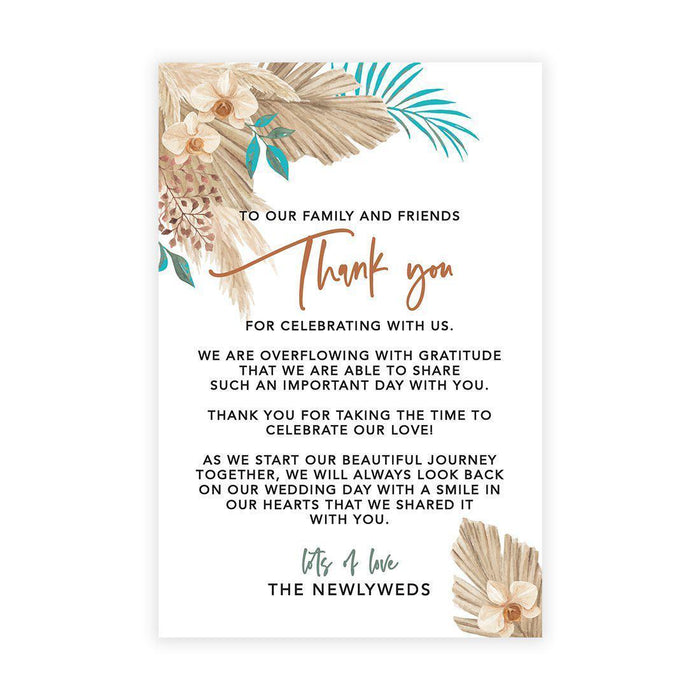 Wedding Thank You Place Setting Cards for Table Reception, Design 2-Set of 56-Andaz Press-Boho Tropical Dried Floral Palm Leaves-