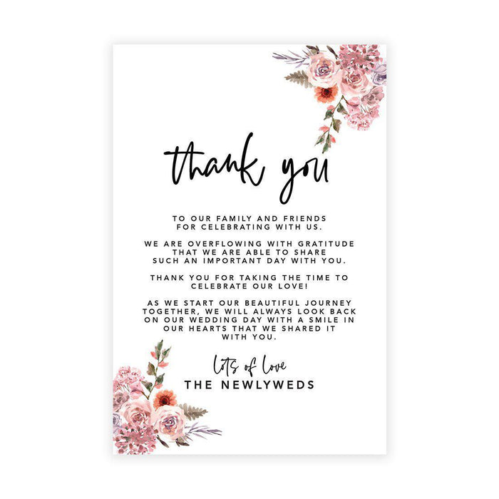 Wedding Thank You Place Setting Cards for Table Reception, Design 2-Set of 56-Andaz Press-Cinnamon Rose Florals-