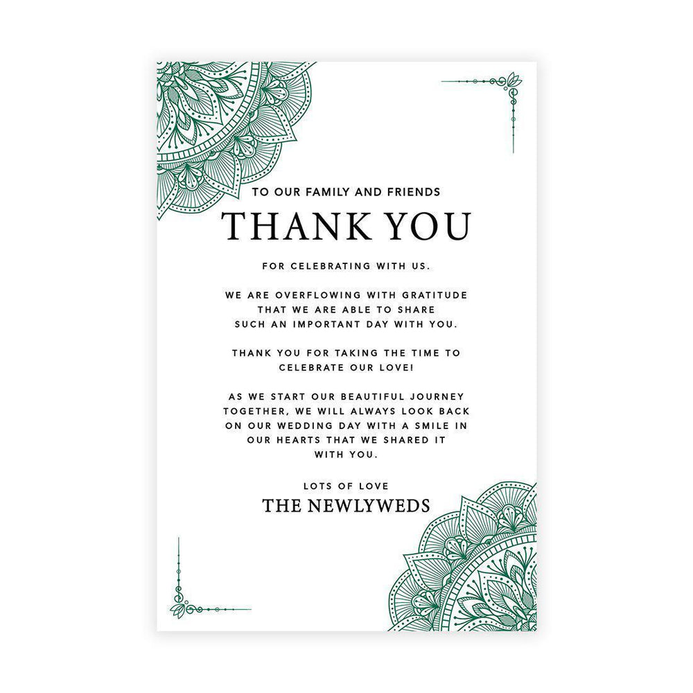 Wedding Thank You Place Setting Cards for Table Reception, Design 2-Set of 56-Andaz Press-Dark Green Elegant Ornate-