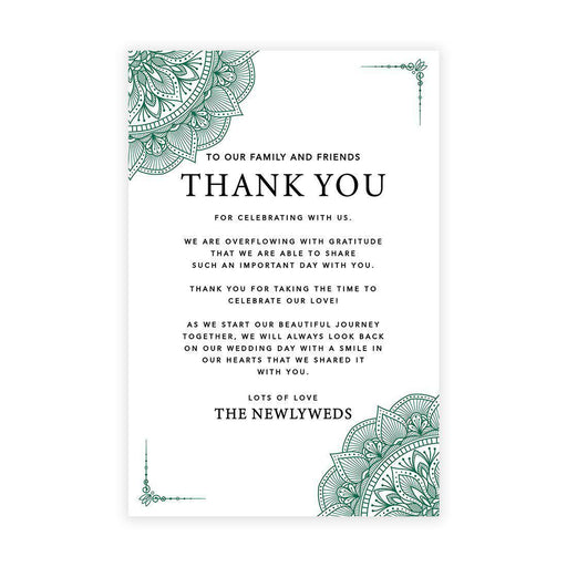 Wedding Thank You Place Setting Cards for Table Reception, Design 2-Set of 56-Andaz Press-Dark Green Elegant Ornate-